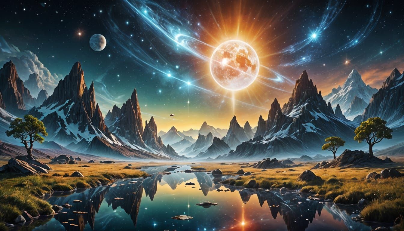 Landscape with a bright moon in the sky  by @Salvador Daqui