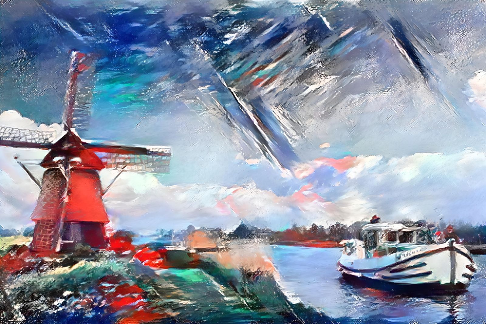 canal and windmill, holland