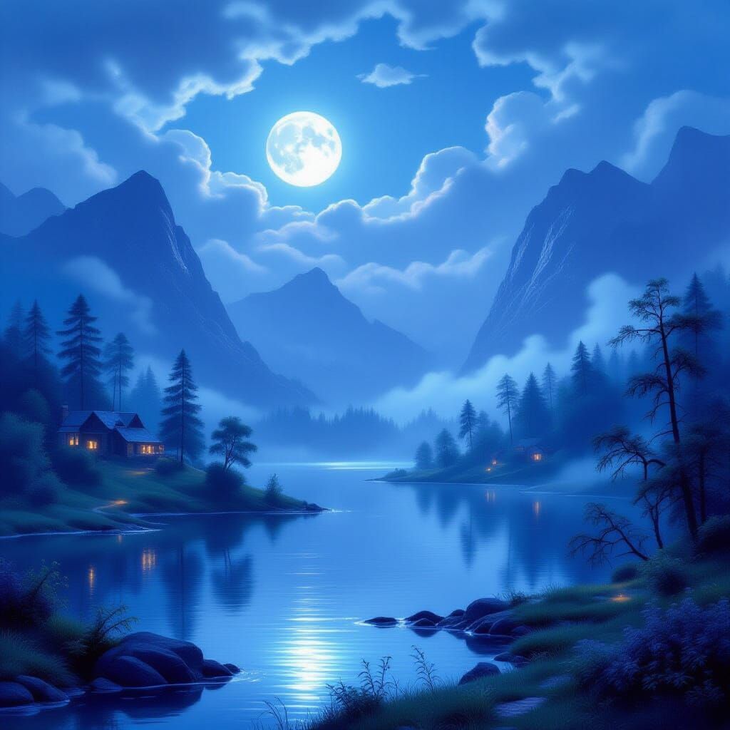 Ethereal Moonlight Landscape in Dreamlike Colors