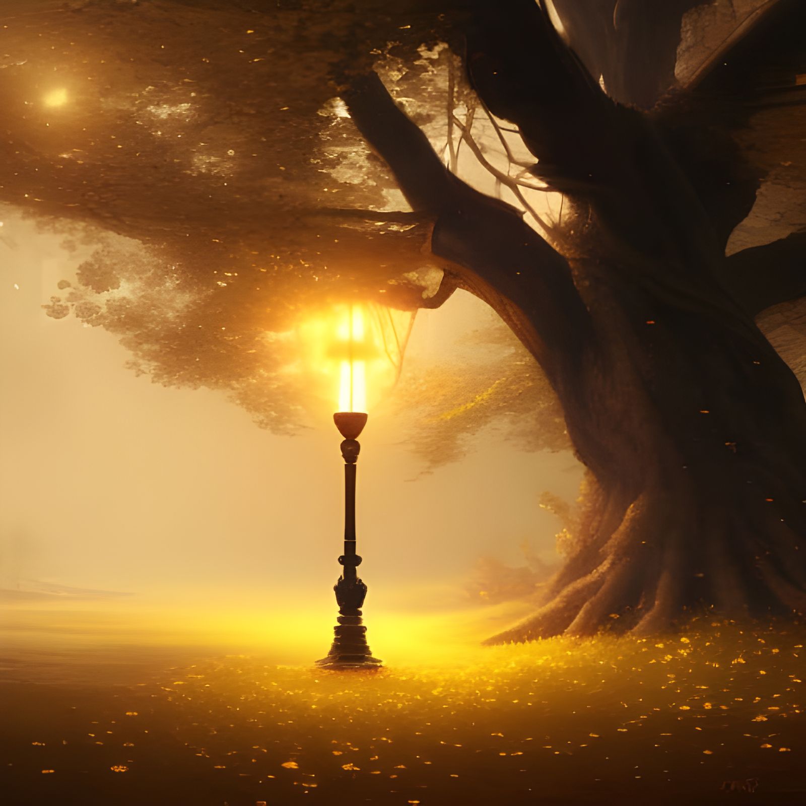 Fire Lamp under Big tree yellow blossoming