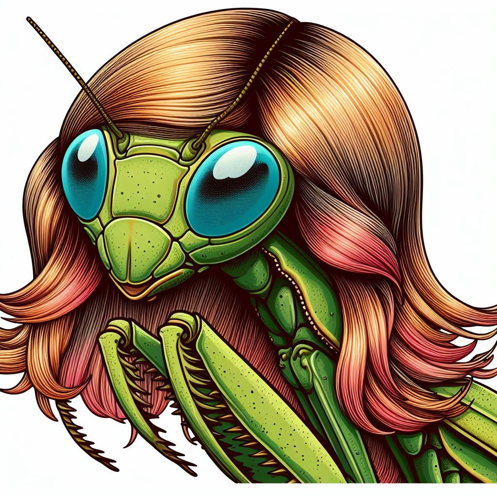 Cute Praying mantis wearing a wig!
