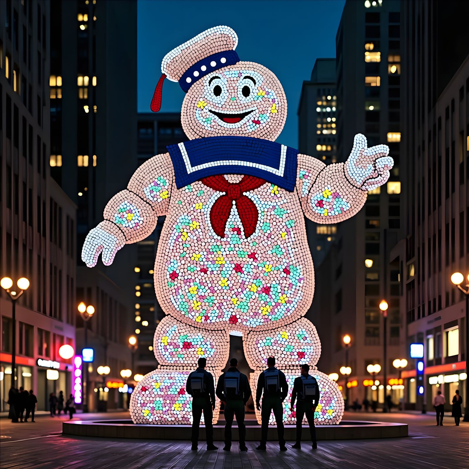 Mosaic Sculpture of the Stay Puft Marshmallow Man monster