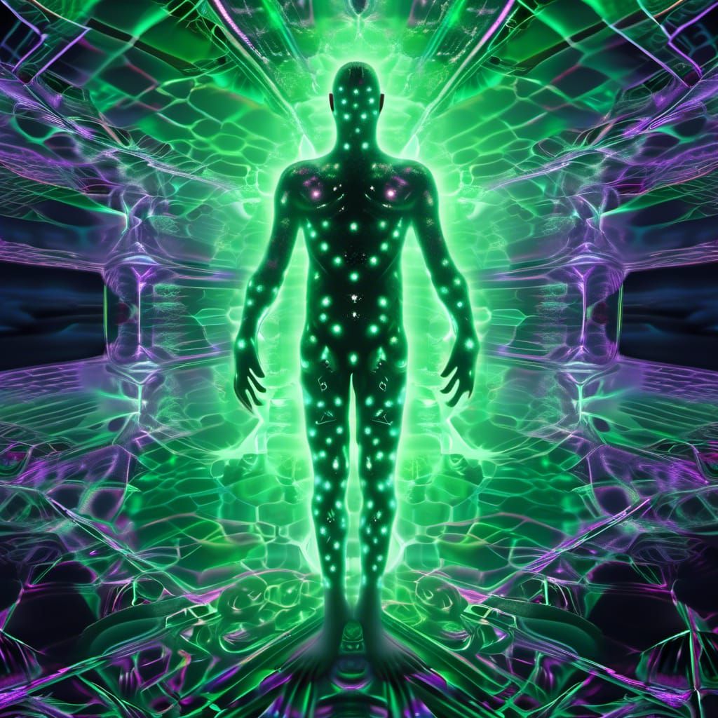 Glowing blur-green color Hologram glowing transparent clear see-thru three dimensional ghostly image illuminated spectral translucent image...