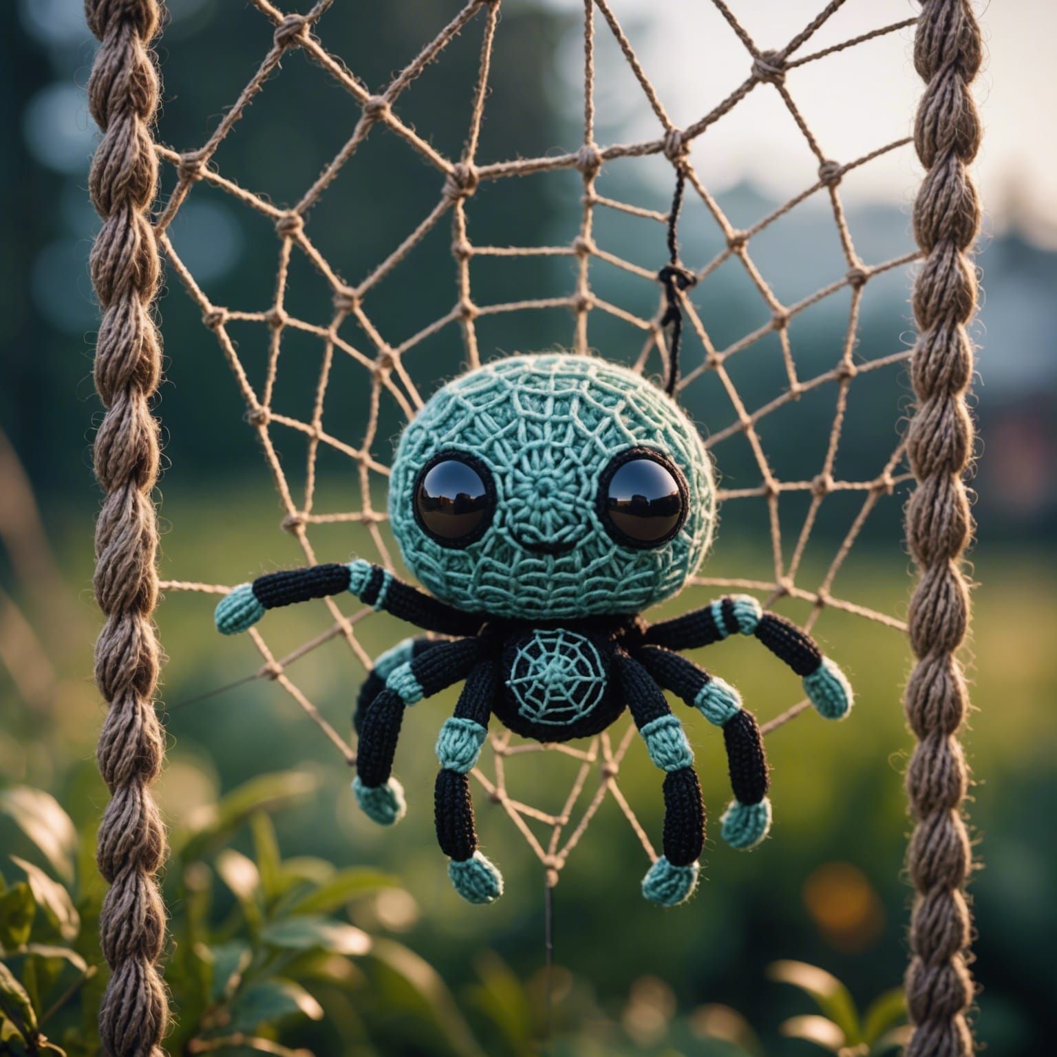 Crochet Spider in its Web  by @CegoMetal