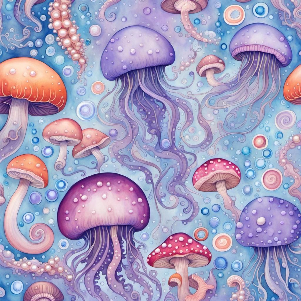 Underwater Candyland: Jellyfish in Gouache Wonderland