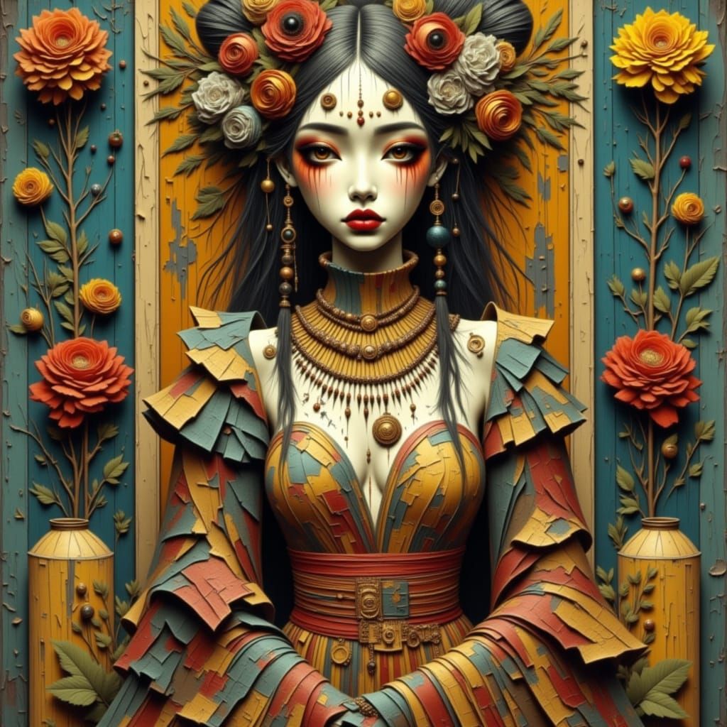 Multicultural Goddess of Abundance in Avant Garde Fashion