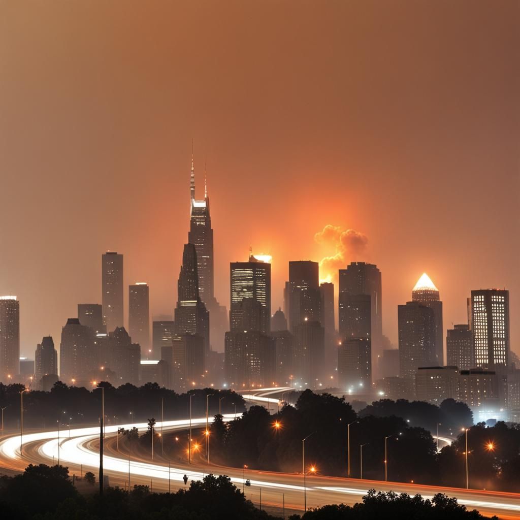 The skyline was beautiful on fire all twisted metal stretching upwards