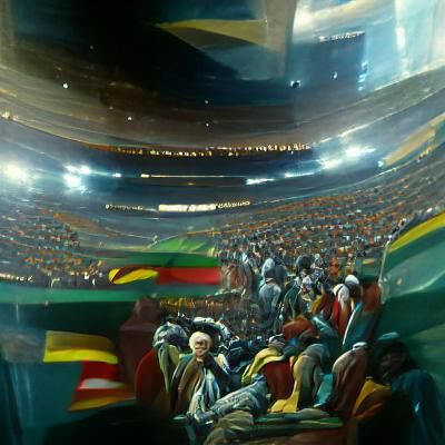 Stadium crowded with Africans watching soccer