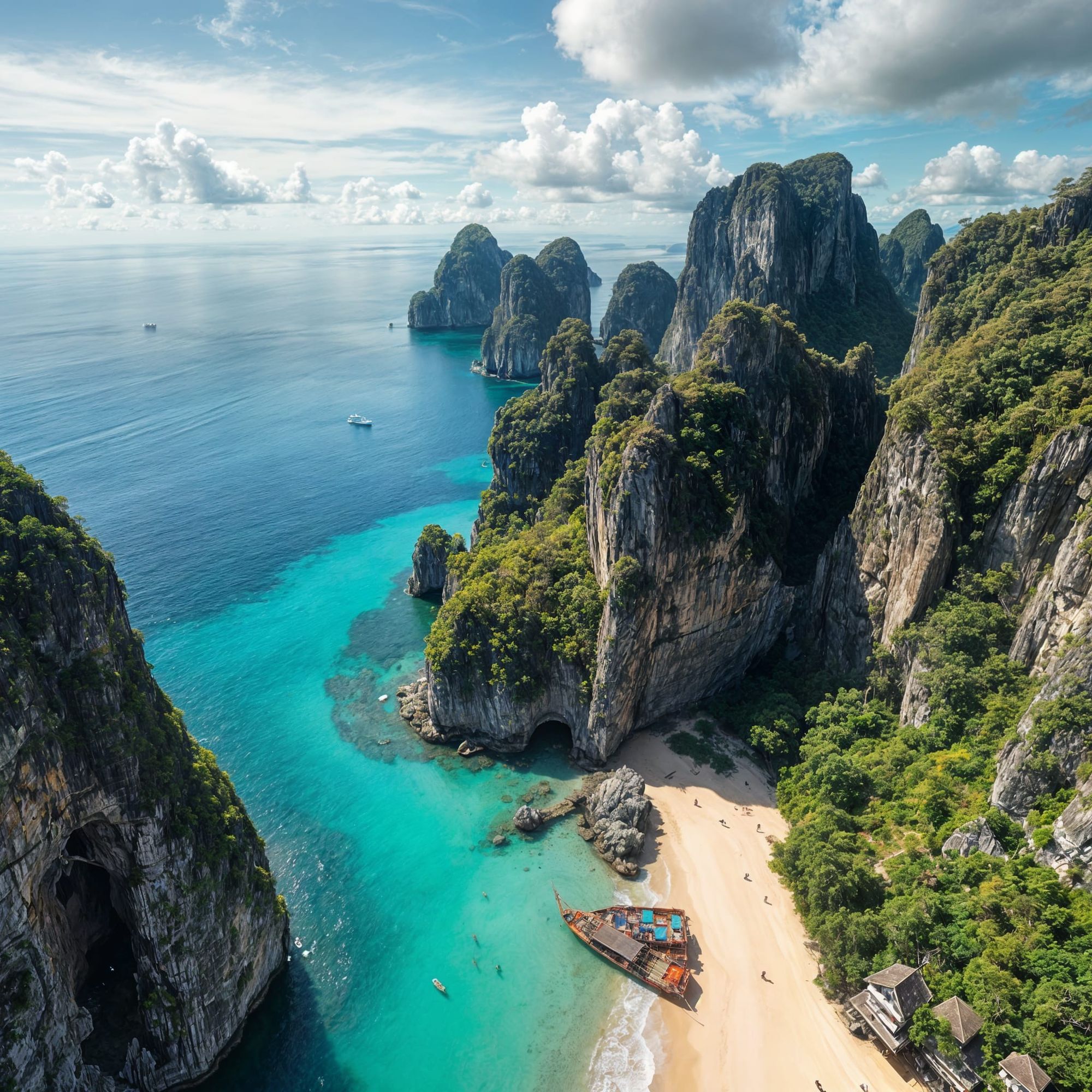  Birds eye view,Super detailed,  hyperrealistic, Palawan island in the Phillipines from a Biomechanical Philippines Eagles point of view loo...