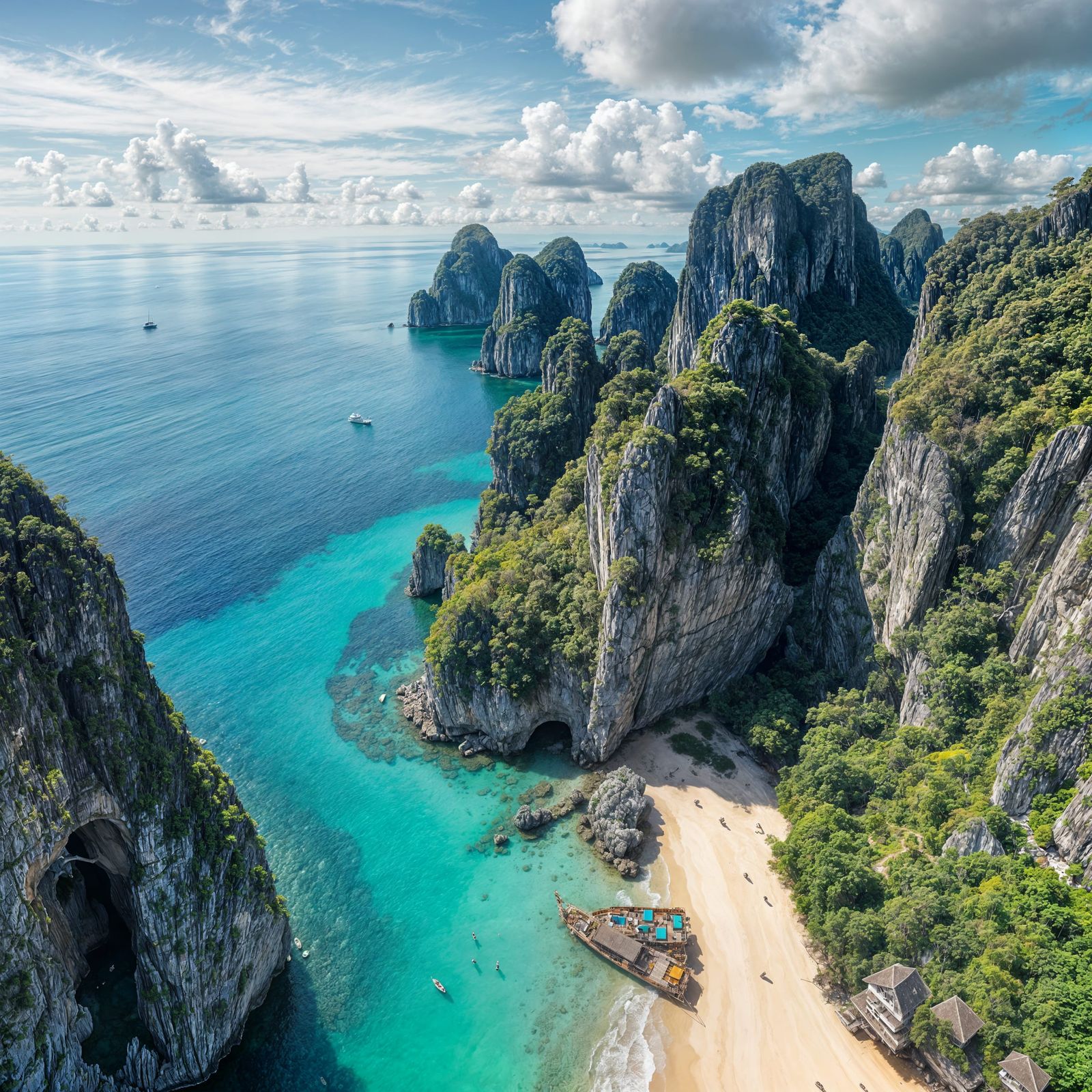 Birds eye view,Super detailed,  hyperrealistic, Palawan island in the Phillipines from a Biomechanical ...  by @Octoperth 