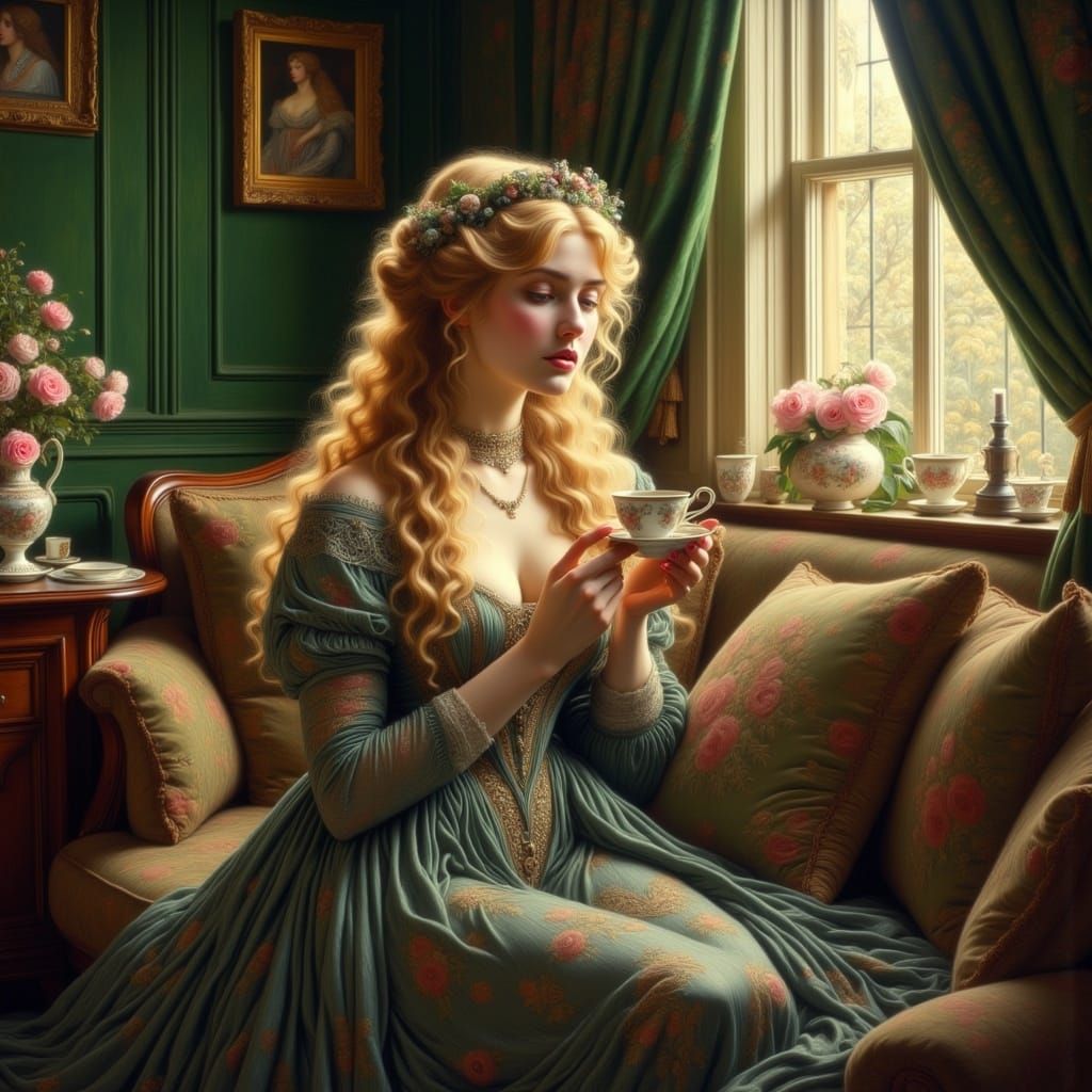 <lora:Pre Raphaelite Flux:1.0>