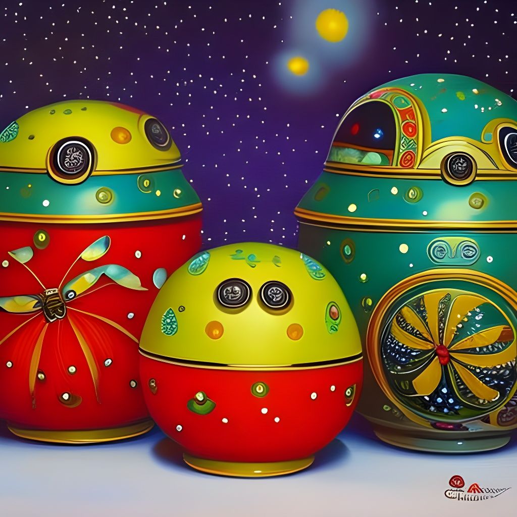 Microscopic Mushroom Tea Party: Oil Painting