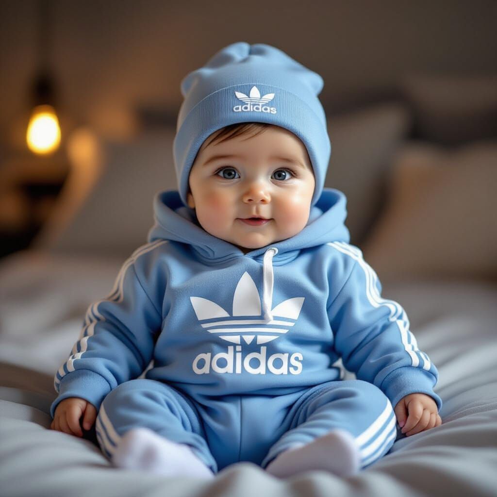 Baby in Adidas Clothing, Hyperrealistic Digital Art