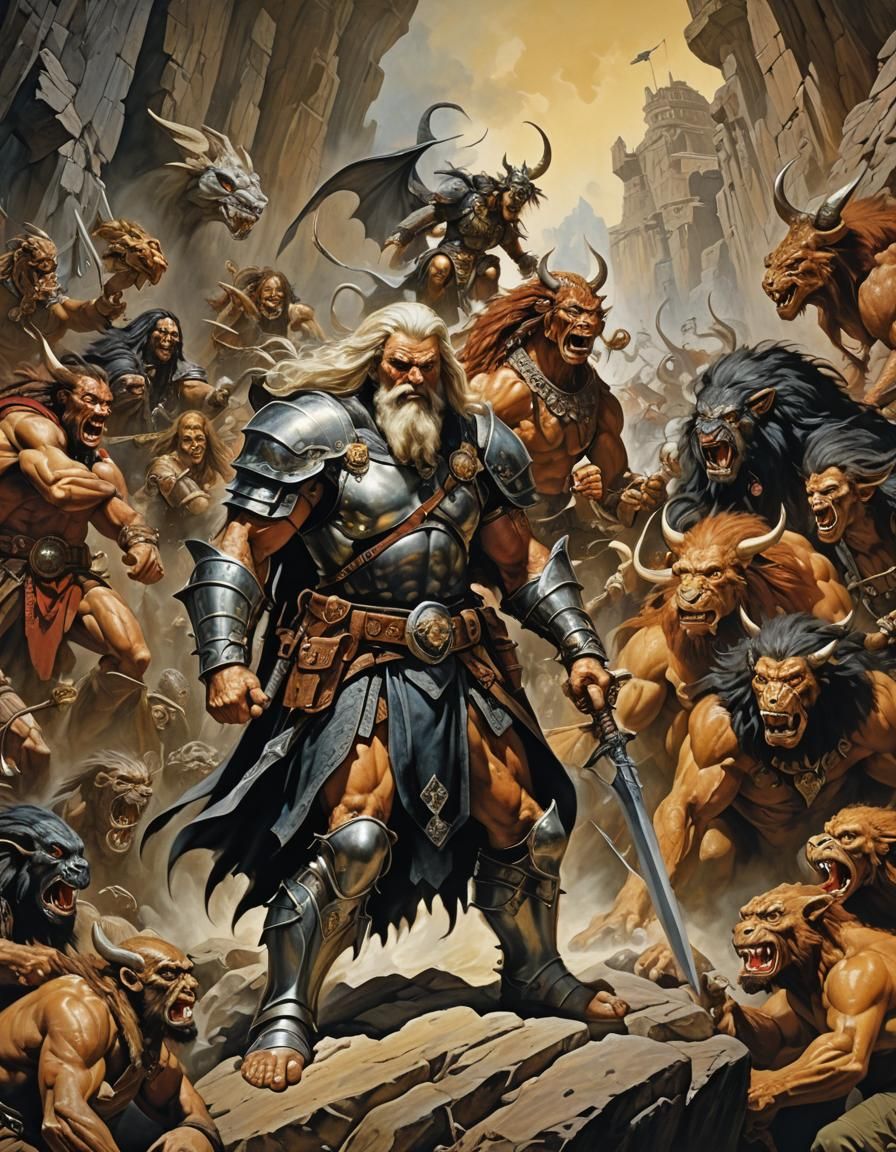 Fantasy Woman with Sword in Hyperrealistic Painting