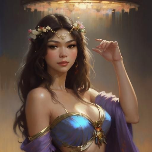 A lovely portrait of a young thin pretty woman by Pino Daeni...