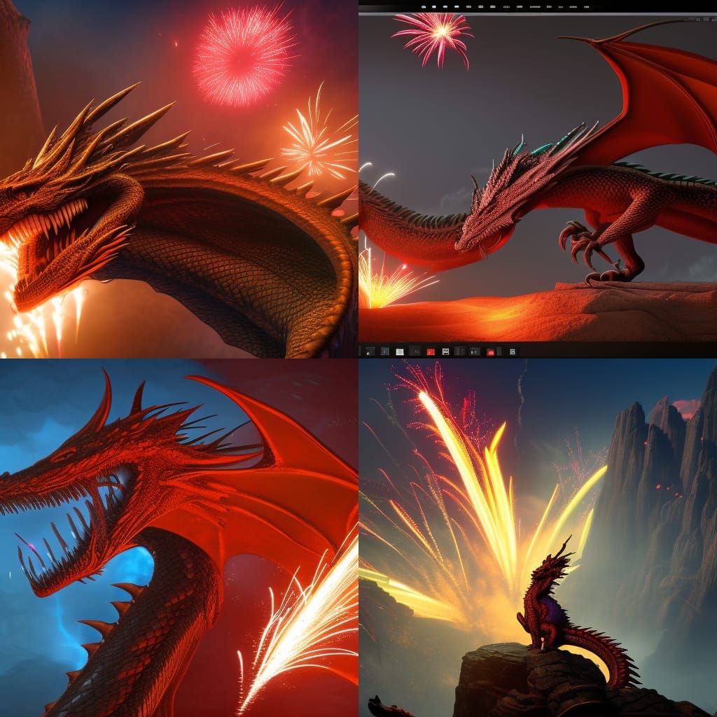 Dragon With Fireworks - Ai Generated Artwork - Nightcafe Creator