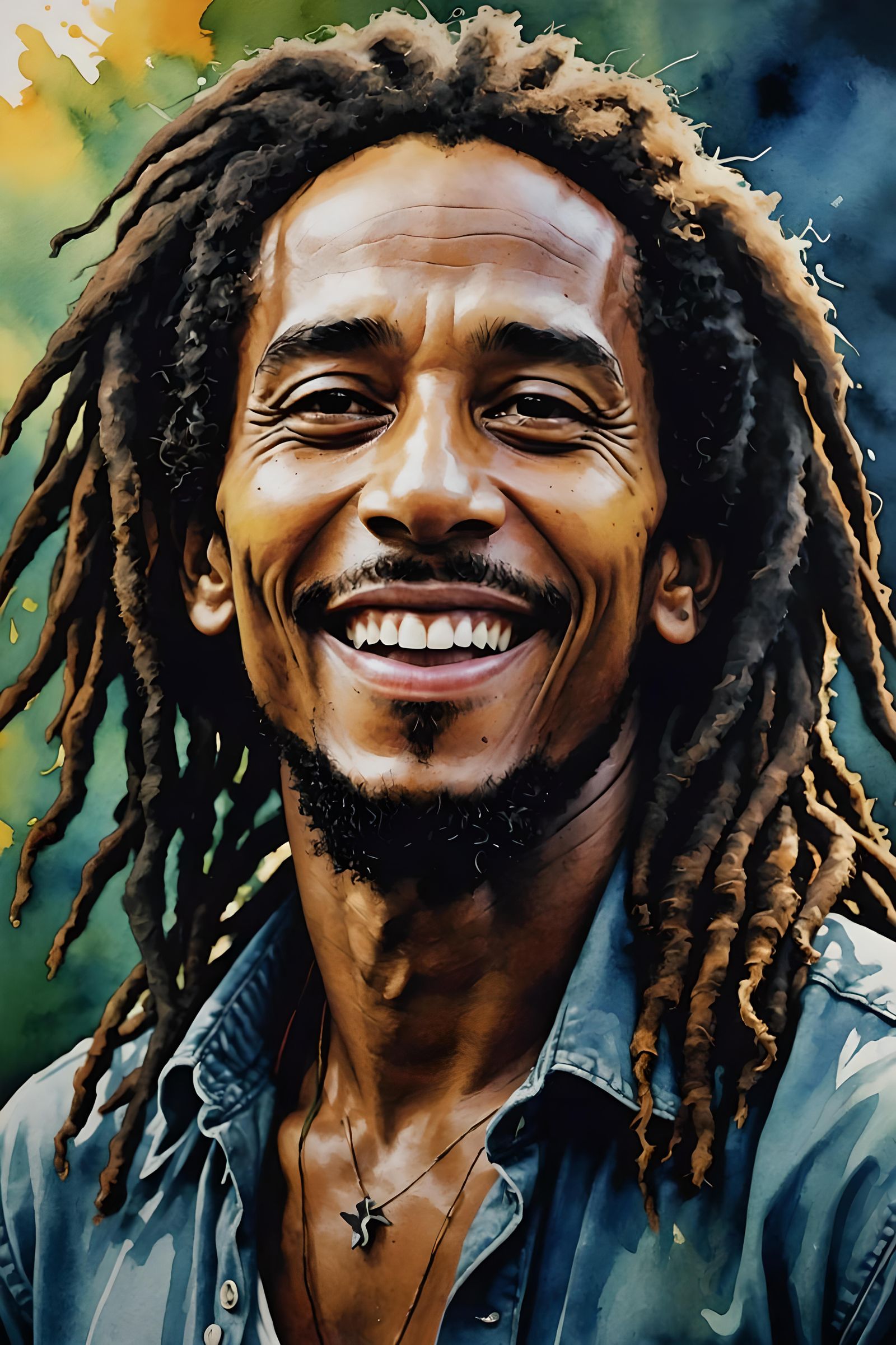 Joyful Bob Marley Watercolor Painting