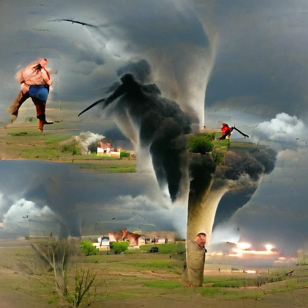 A man fighting a tornado