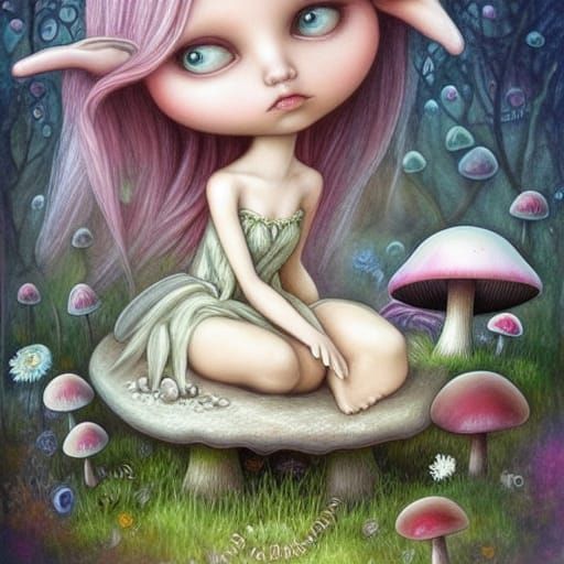 Pixie Kalexas and her field of mushrooms