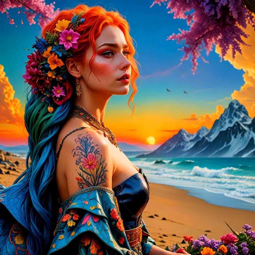 Hyperrealistic Portrait of Perfection in Vibrant Triadic Col...
