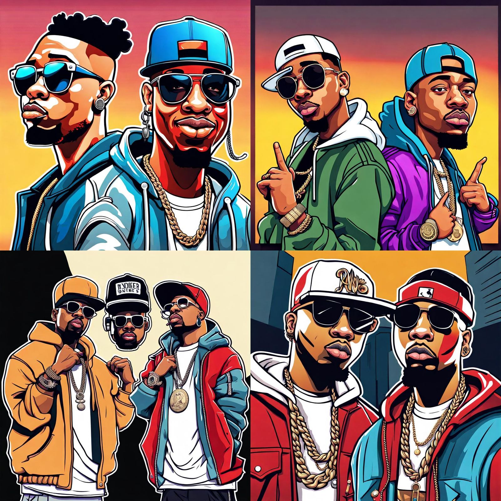 create cartoon art of two rappers back to back - AI Generated Artwork ...