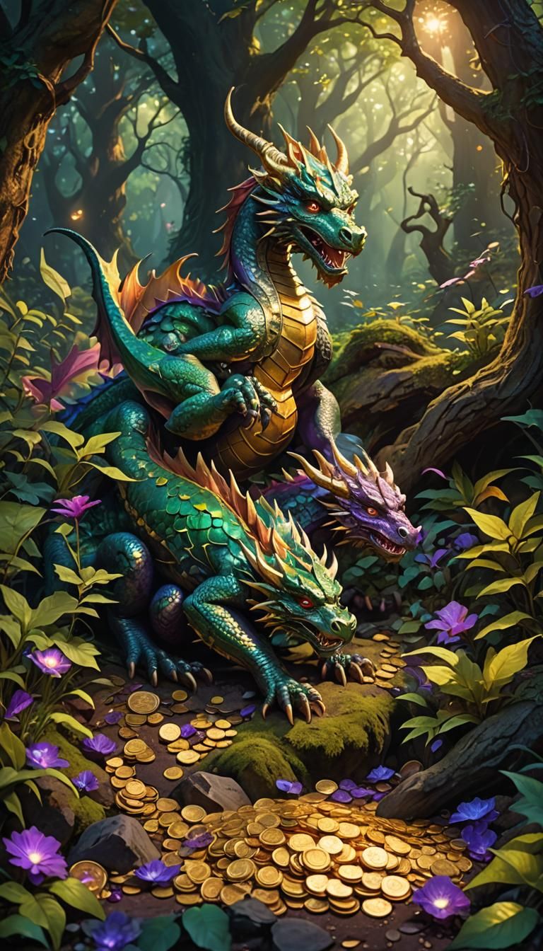 Dragon's Treasure Hoard in Mystical Forest