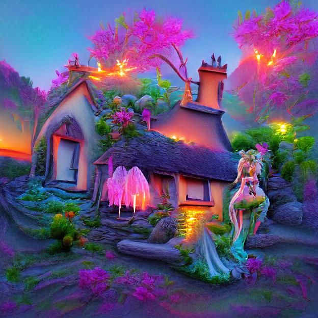 Cottage sunset - AI Generated Artwork - NightCafe Creator