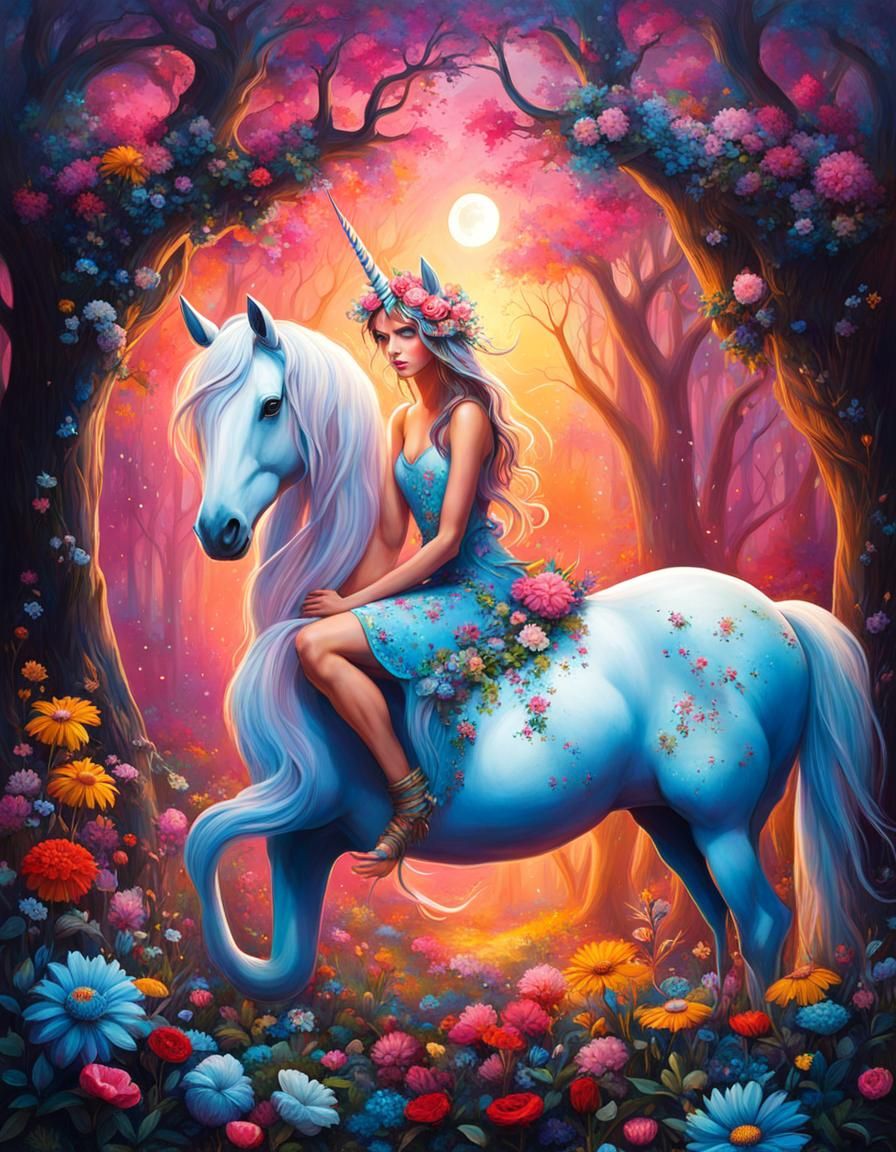 image of a young romantic fairy sitting on a magical unicorn...