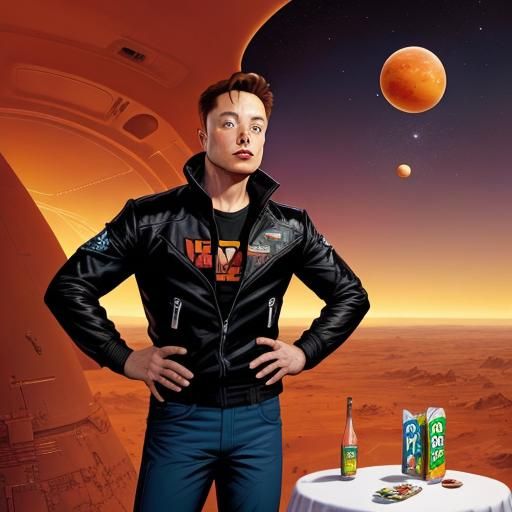 On The mars in the mars restaurant elon musk eats mentos.