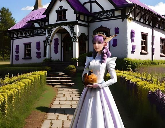 Elf with Chocolate Pumpkin in Front of Schoolhouse