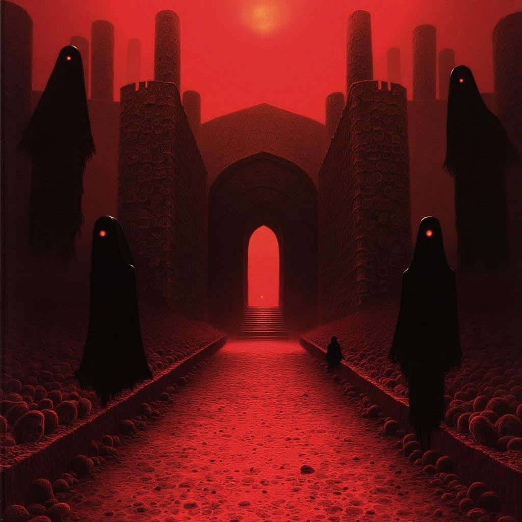 Dark Gothic Kingdom with Occult Towers and Shimmering Canal