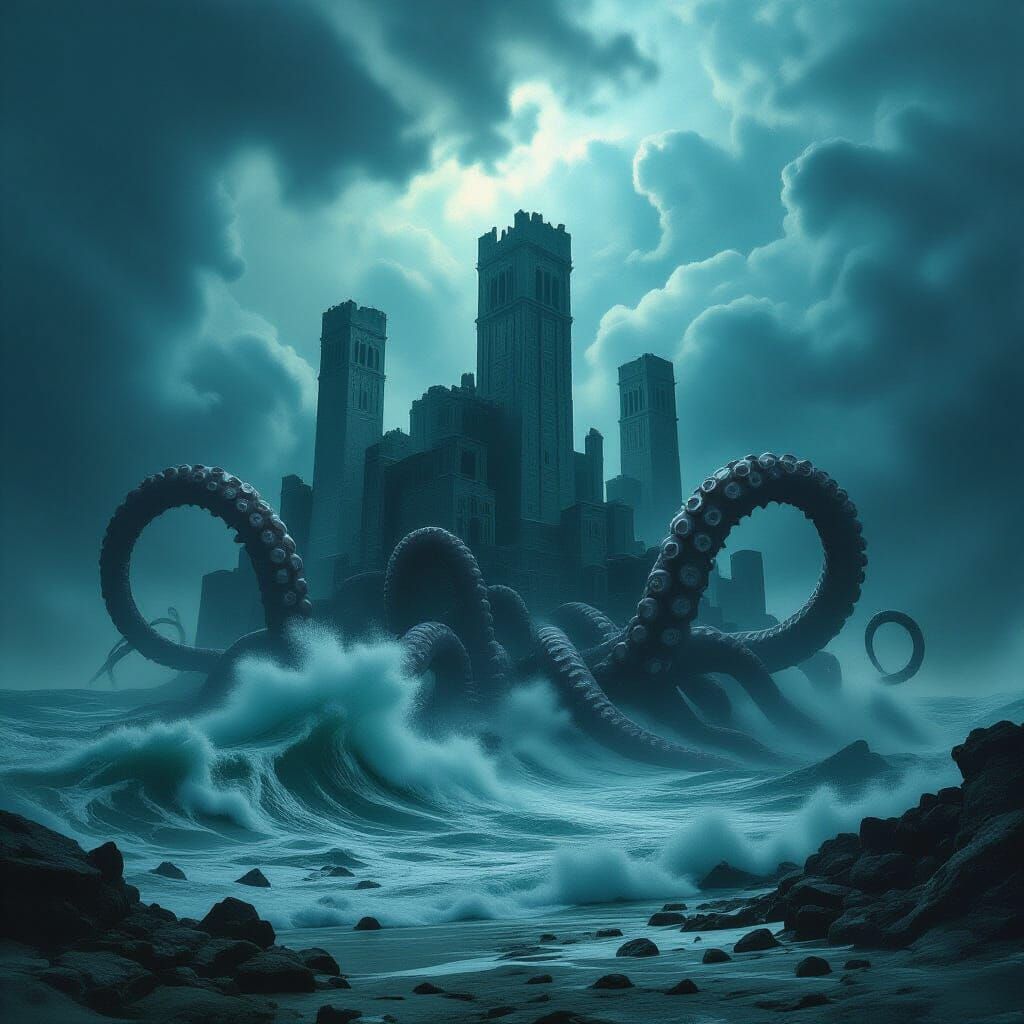 Lovecraftian City Engulfed by Tentacles