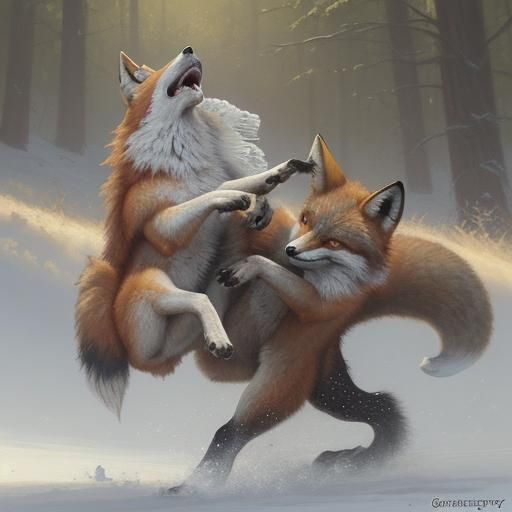 Fox fight wolf