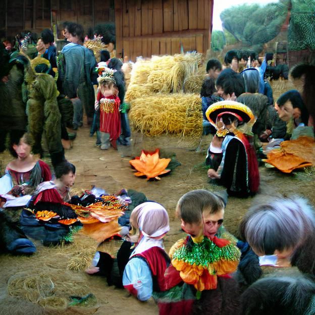 Costume party at a harvest festival in autumn.