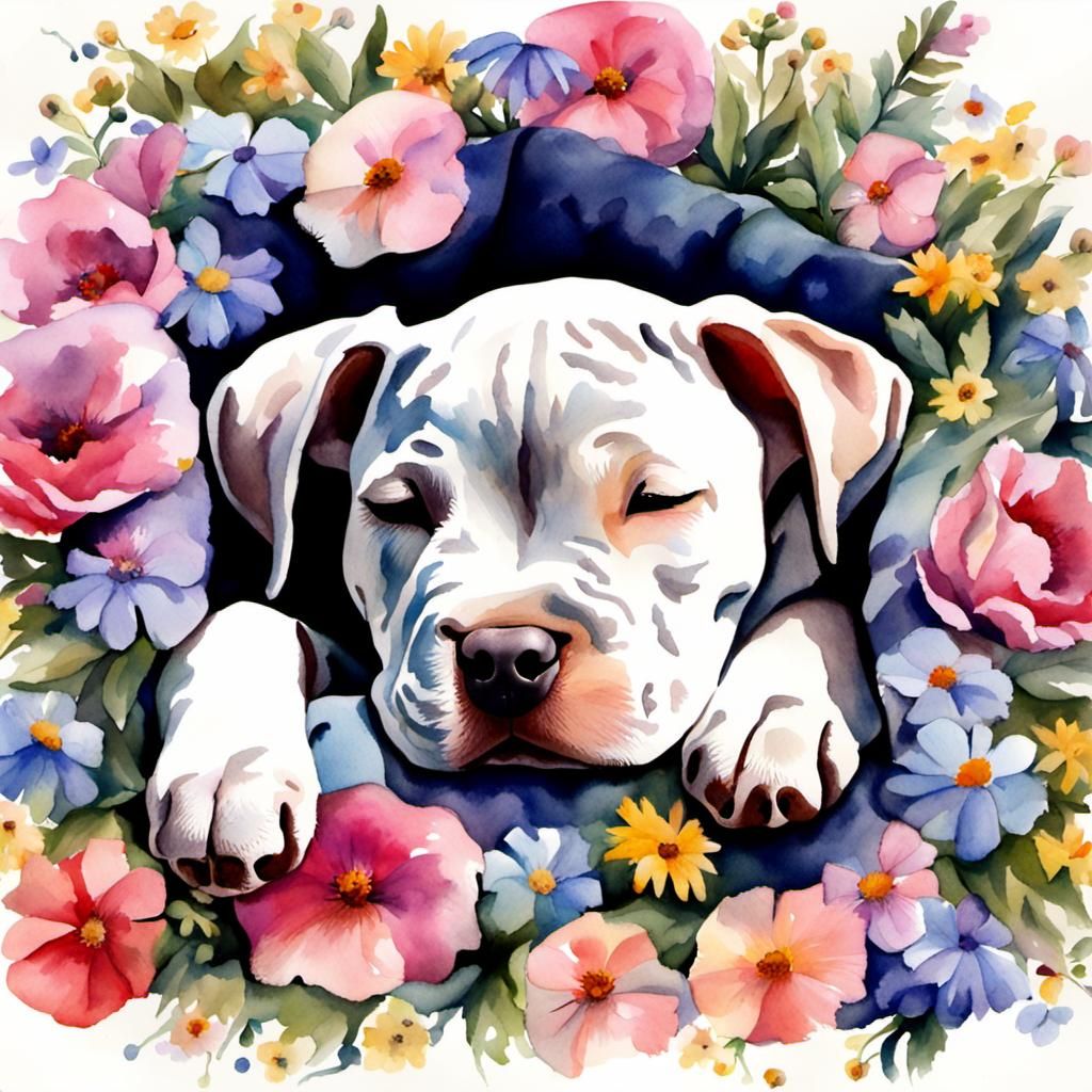 Pitbull sleeping  by @DogObsessed