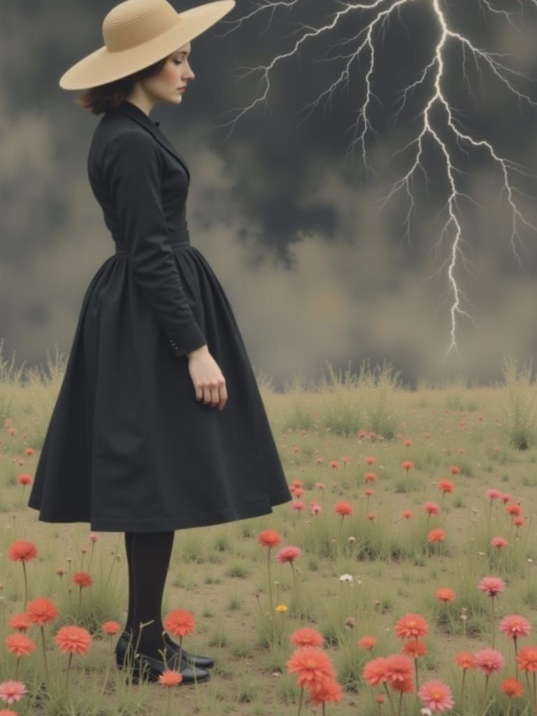 <lora:Atmosphere in Flux:1.0> Lightning strikes, Like a watercolor in the rain, Andrew Wyeth, everyday scene, wildflowers