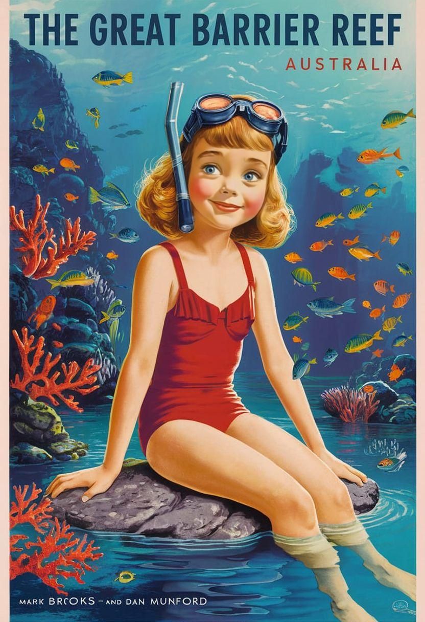 Vintage 1960's travel poster- title THE GREAT BARRIER REEF   by @Ex-Nihilo