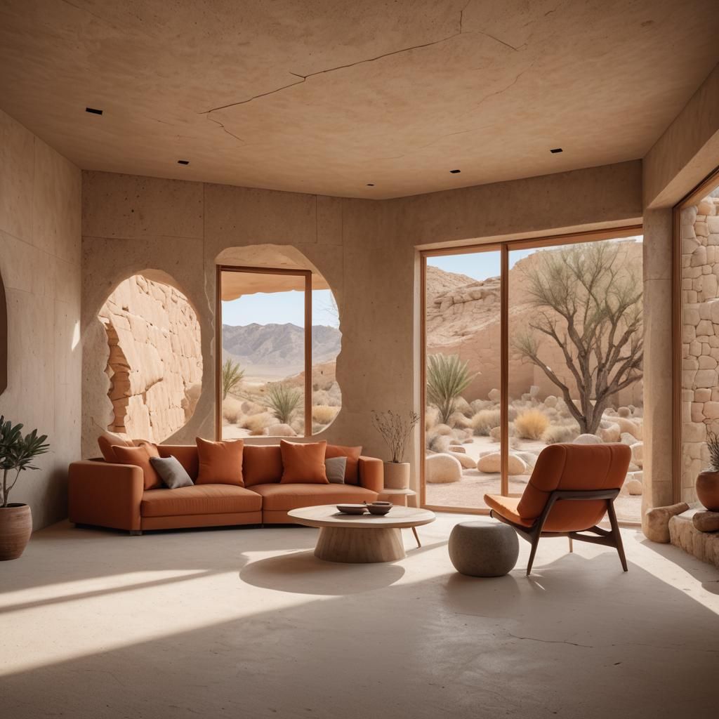 Desert Home Interior with Sand Floors and Natural Lighting
