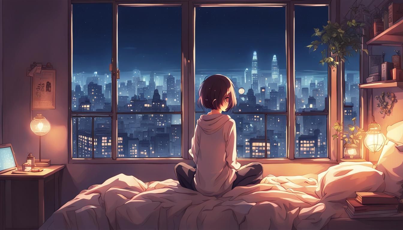 Lofi style very high quality clear image, dreamy, girl at ni...