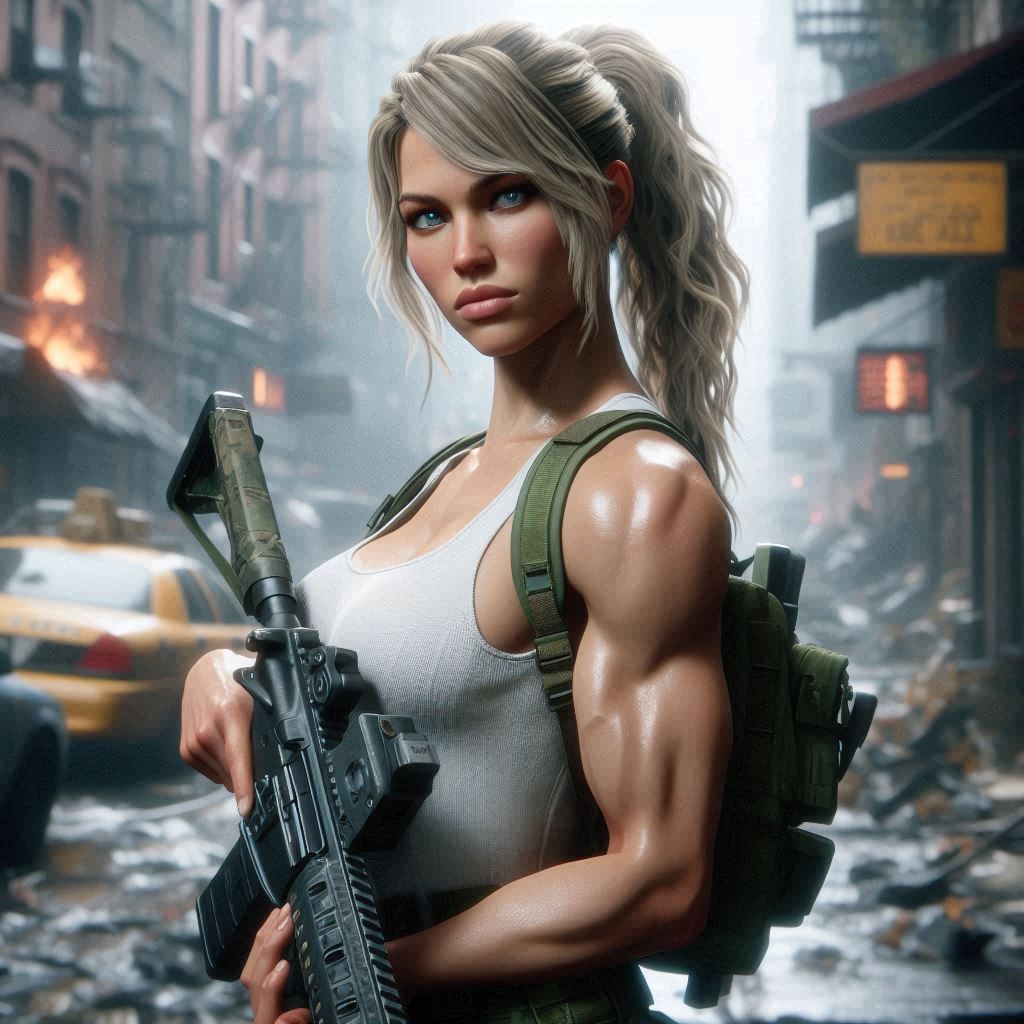 Sonya Blade in New York City after an invasion by Shao Kahn'...