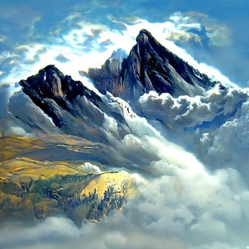 A beautiful mountain scape, their tops in the clouds