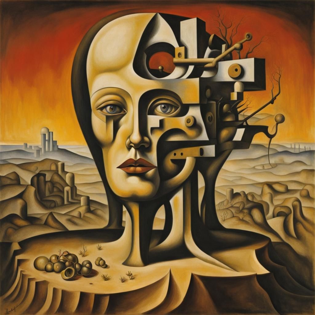 Être pris dans un engrenage/ In Dali oil painting style By F...