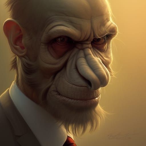 Ape 5D in suit ,5D lighting,surreal fantasy art,detailed fac...