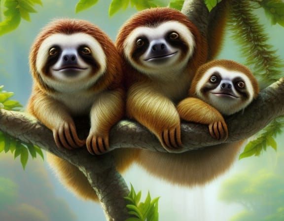 Sloth family - AI Generated Artwork - NightCafe Creator