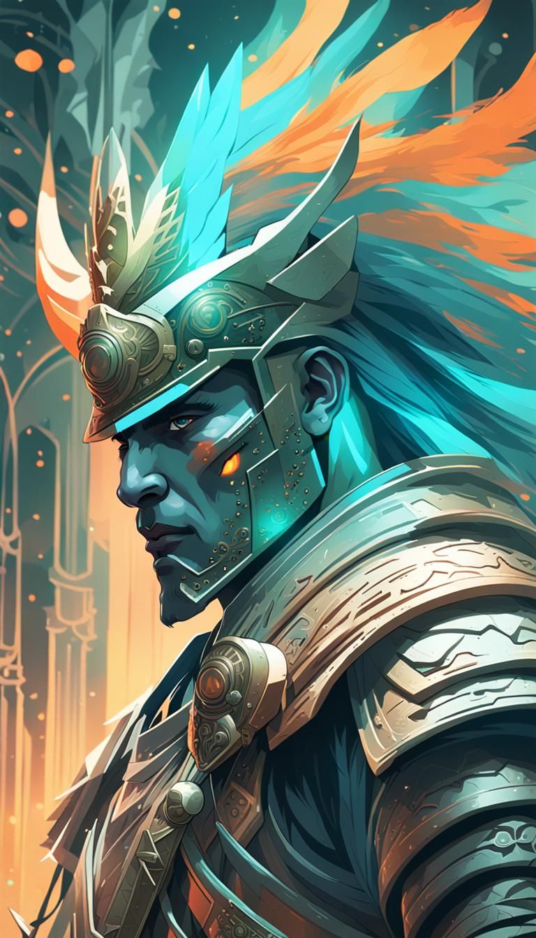 Warrior Portrait in Alphonse Mucha Style