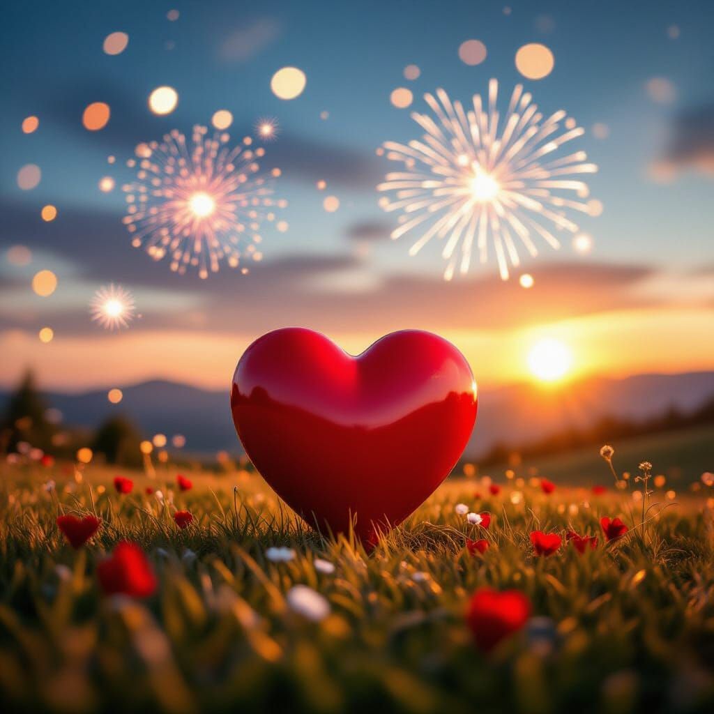 Enormous Red Heart on Whimsical Landscape