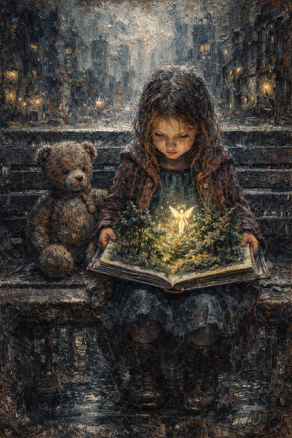 child with fairy and teddy