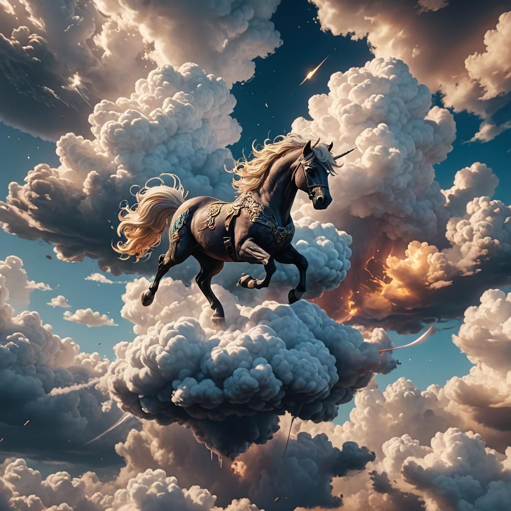 Cloud Pony Fantasy Art in Detailed Matte Painting