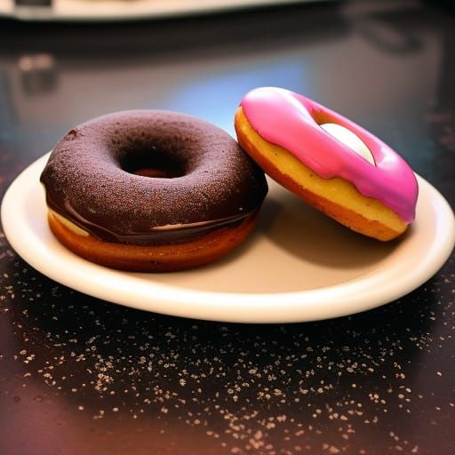 a chocolate donut on a plate in an American diner, retro 60s...