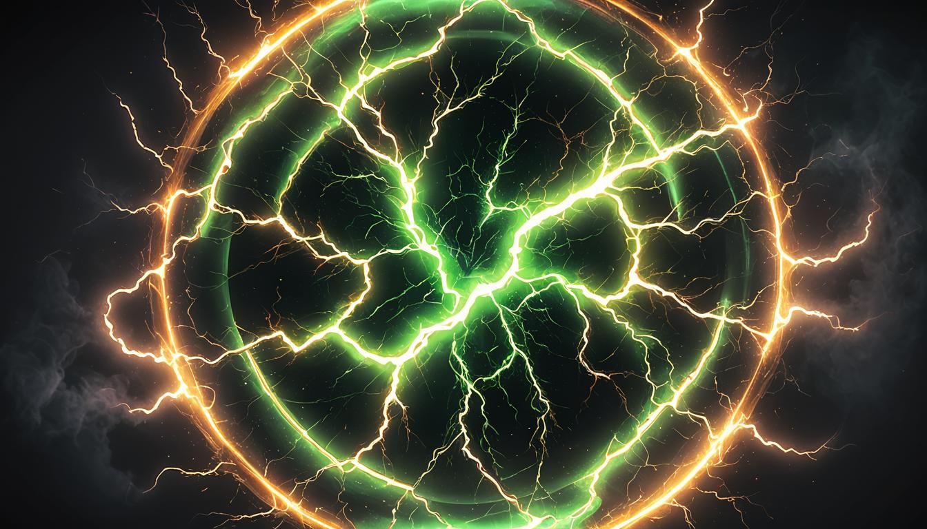 glowing electric green lightning round frame with plasma por...